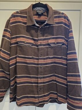 Pendleton Brown Striped Button-Up Shirt Jacket